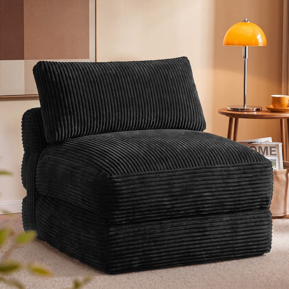 VASAGLE Folding Sofa Bed, Convertible Chair Bed with Pillow, Sleeper Chair – Smoky Black