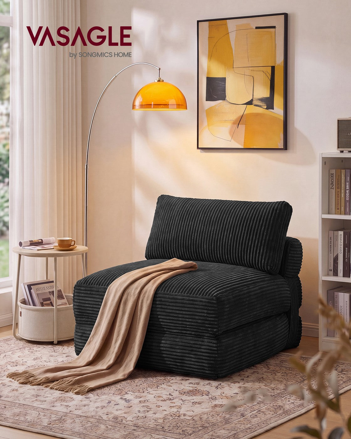 VASAGLE Folding Sofa Bed, Convertible Chair Bed with Pillow, Sleeper Chair – Smoky Black