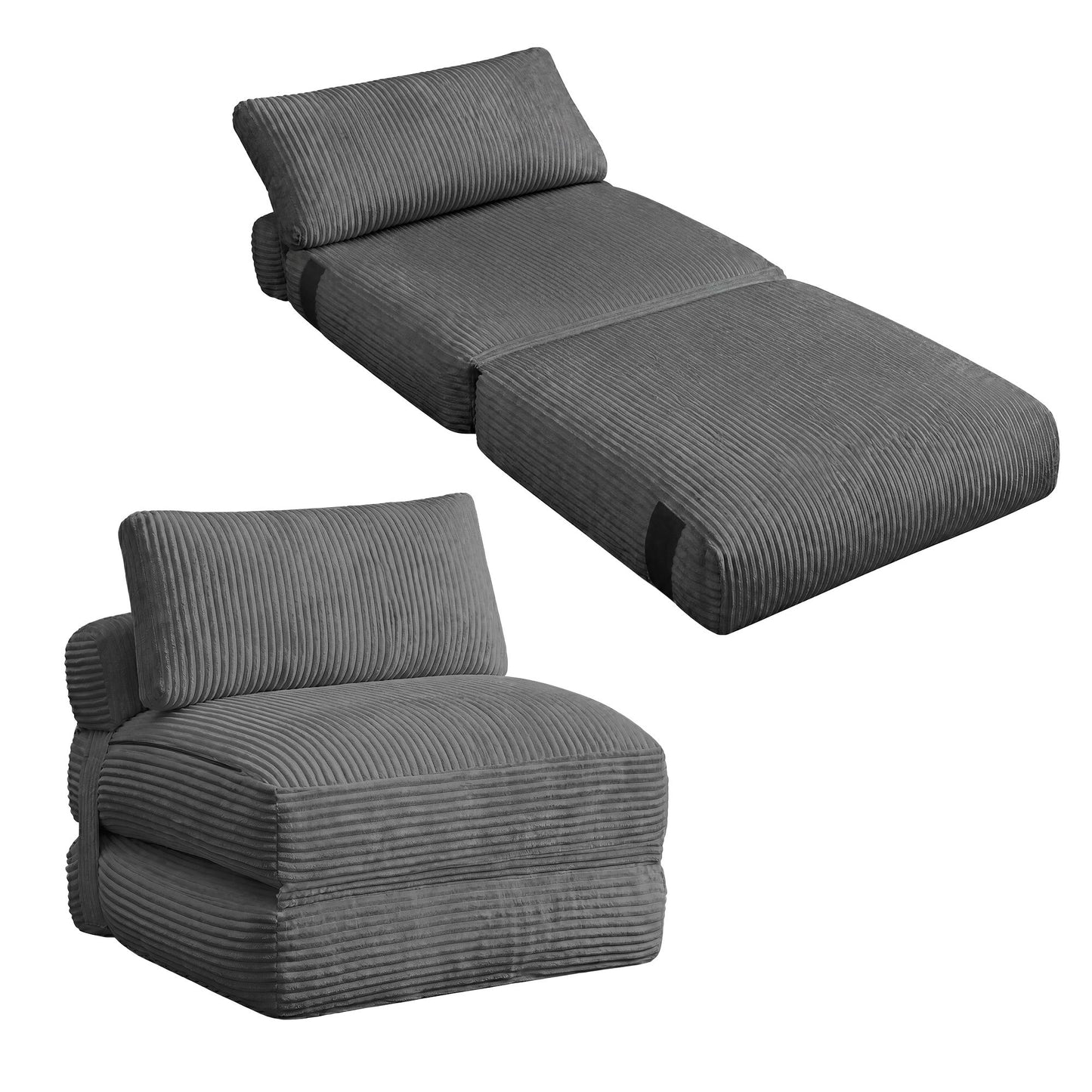 VASAGLE Folding Sofa Bed, Convertible Chair Bed with Pillow, Sleeper Chair – Lead Gray