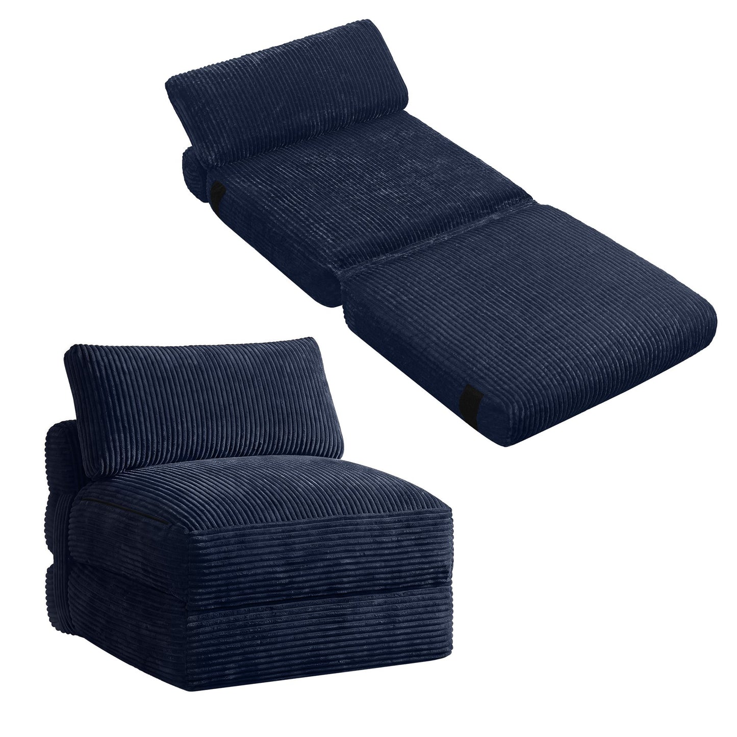 VASAGLE Folding Sofa Bed, Convertible Chair Bed with Pillow, Sleeper Chair – Gray Blue
