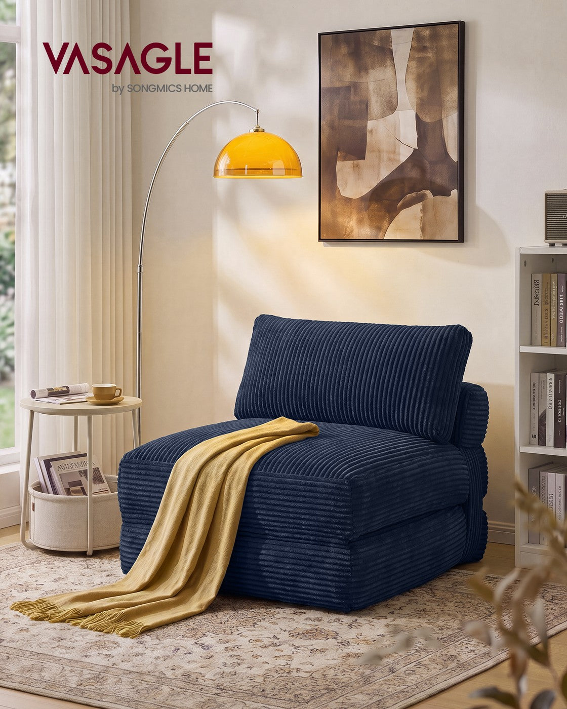 VASAGLE Folding Sofa Bed, Convertible Chair Bed with Pillow, Sleeper Chair – Gray Blue