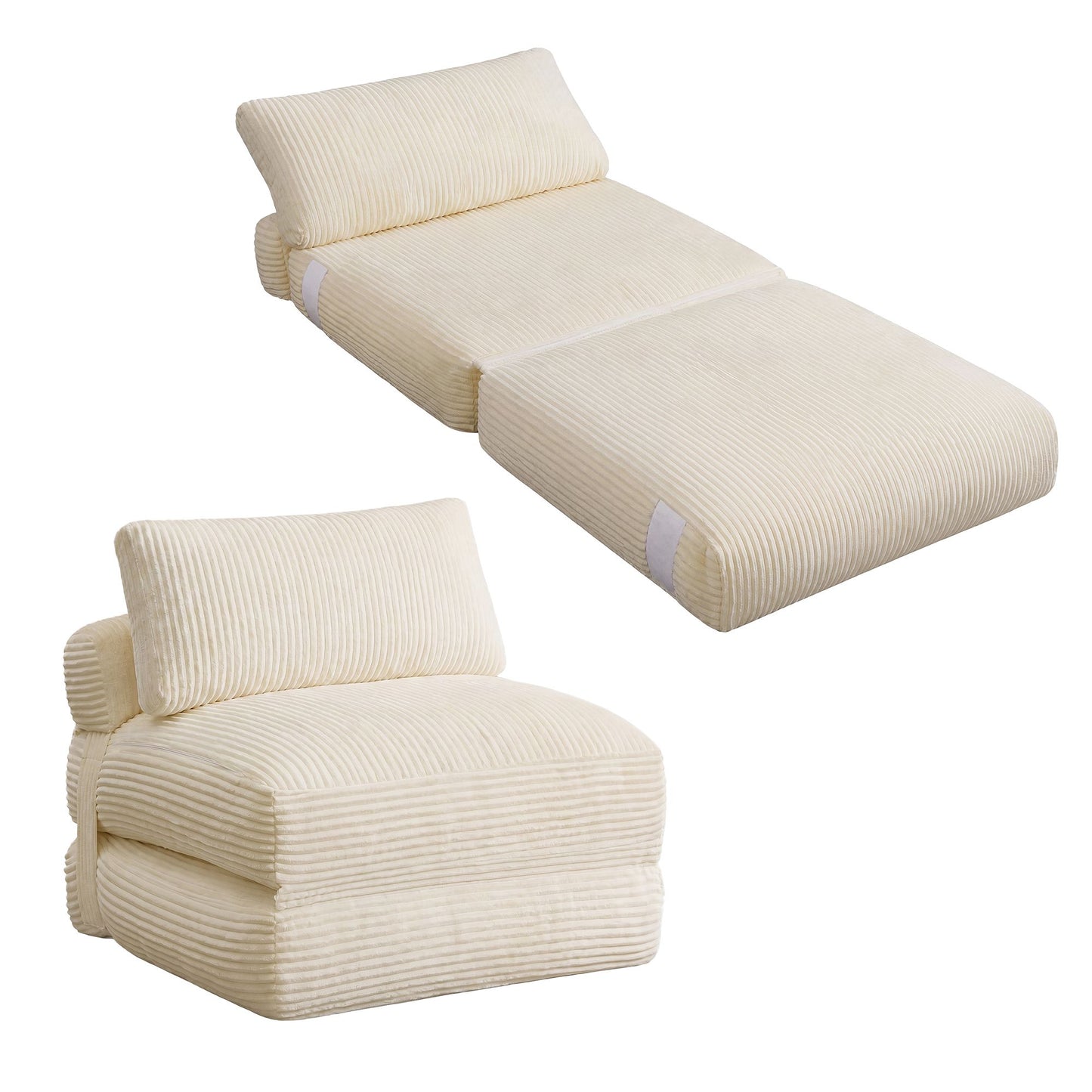 VASAGLE Folding Sofa Bed, Convertible Chair Bed with Pillow, Sleeper Chair – Warm White
