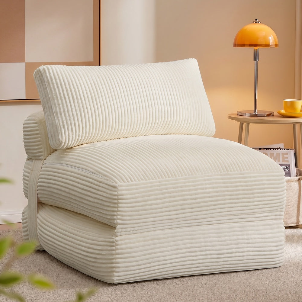 VASAGLE Folding Sofa Bed, Convertible Chair Bed with Pillow, Sleeper Chair – Warm White