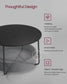 VASAGLE Coffee Table with Fabric Basket – Ebony Black, Slate Gray
