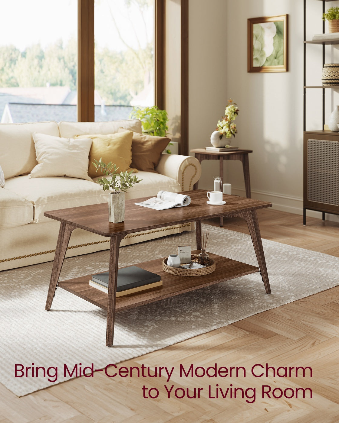 VASAGLE Maezo Collection Coffee Table 2-Tier Center Table 21.7 X 39.4 X 17.7 Inches Chestnut Brown – Honey Brown