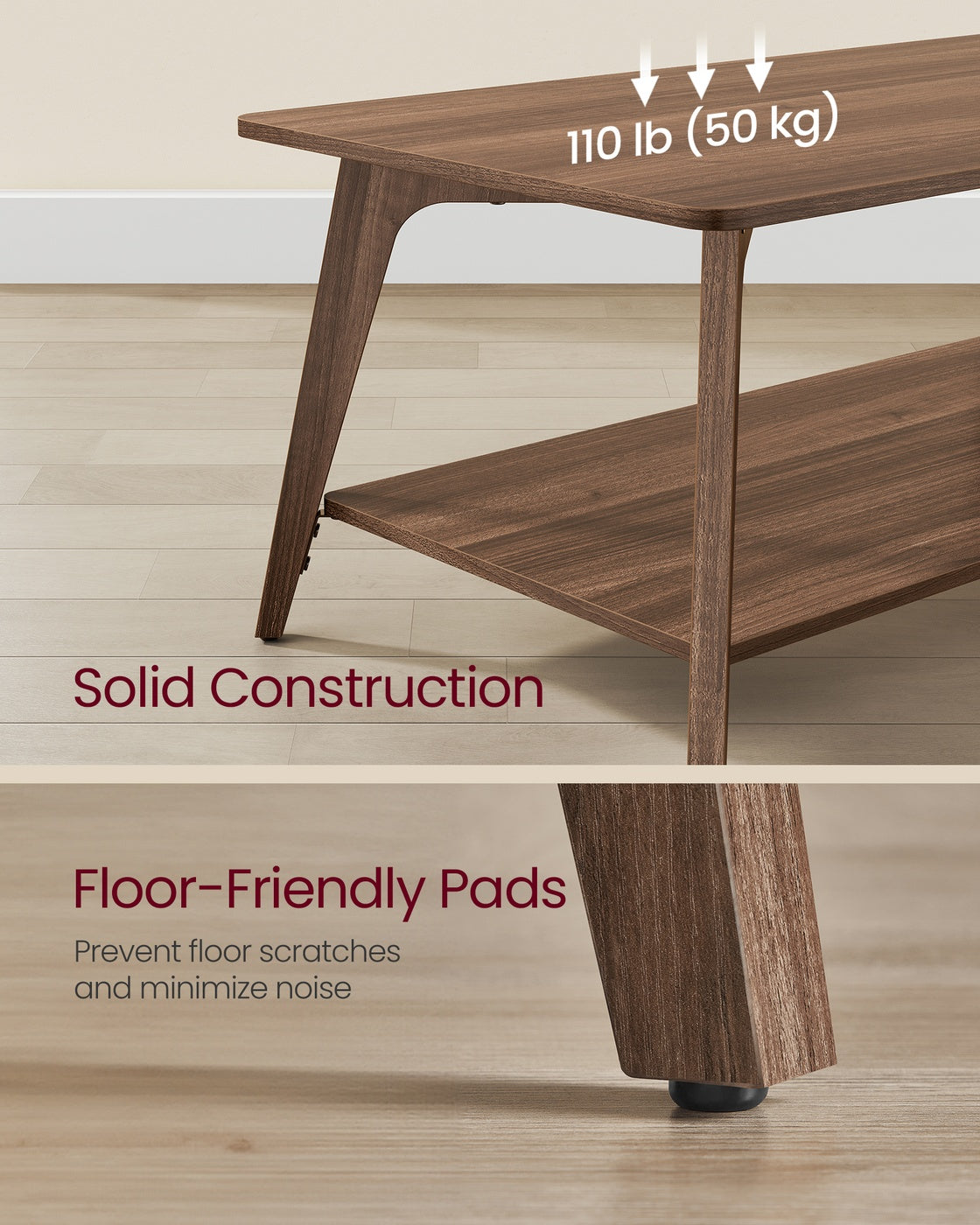 VASAGLE Maezo Collection Coffee Table 2-Tier Center Table 21.7 X 39.4 X 17.7 Inches Chestnut Brown – Honey Brown