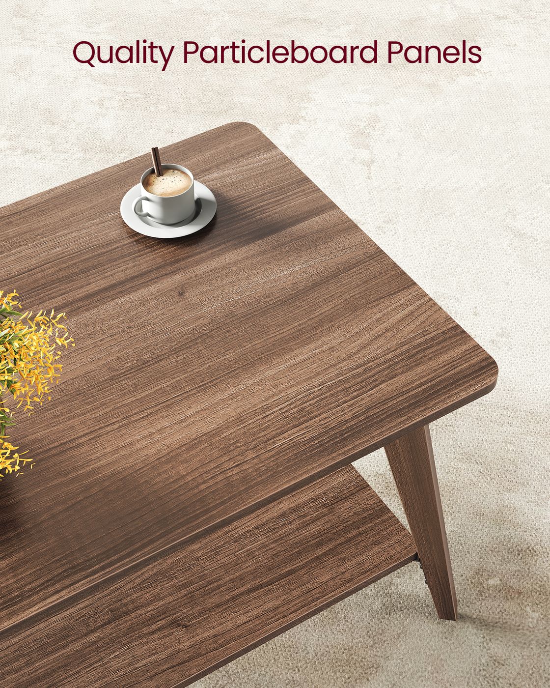 VASAGLE Maezo Collection Coffee Table 2-Tier Center Table 21.7 X 39.4 X 17.7 Inches Chestnut Brown – Honey Brown