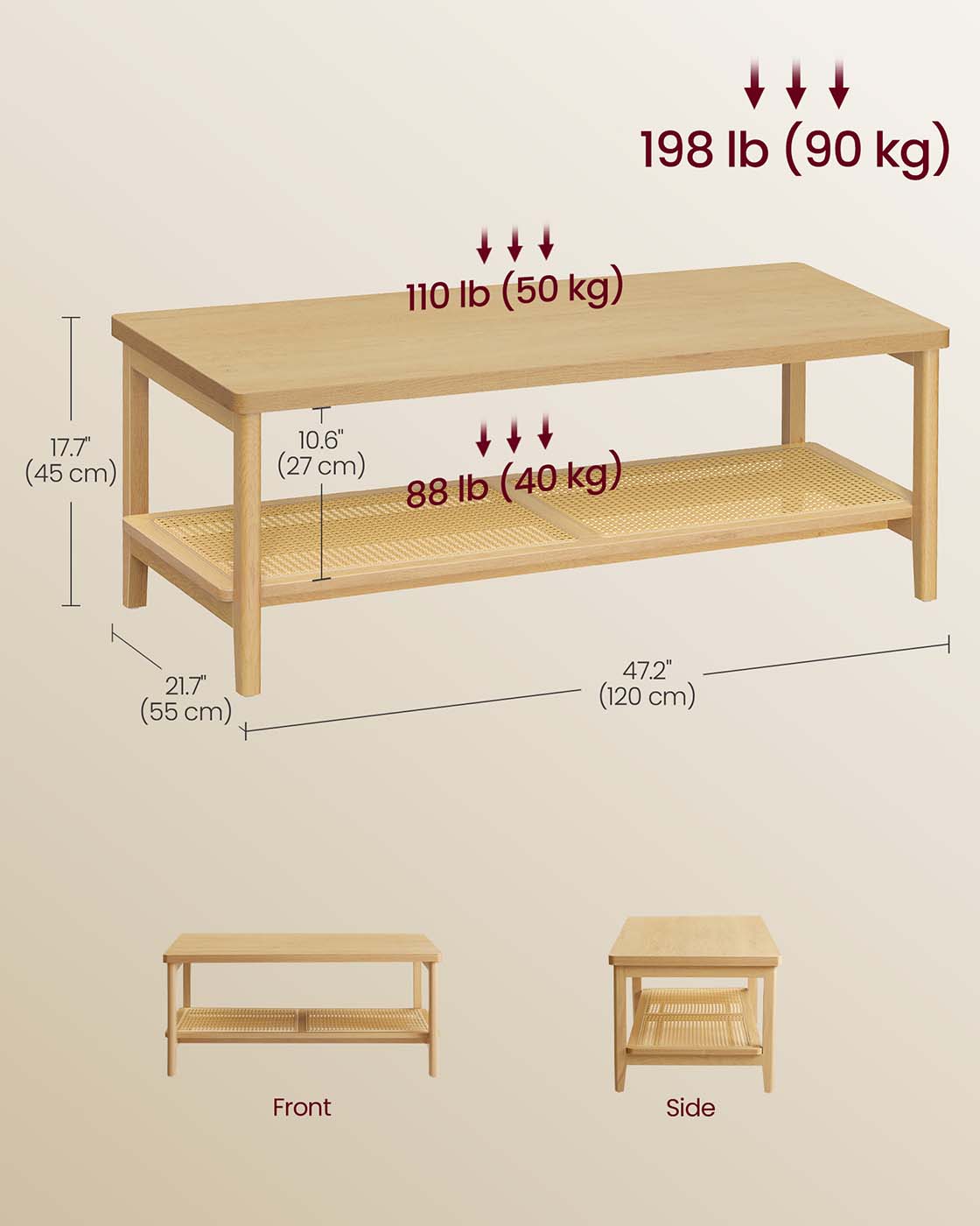 VASAGLE 2-Tier Coffee Table for Living Room, Rectangular Living Room Table – Oak Beige