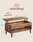 VASAGLE Lift Top Coffee Table with Hidden Storage – Honey Brown