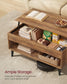 VASAGLE Lift Top Coffee Table with Hidden Storage – Honey Brown