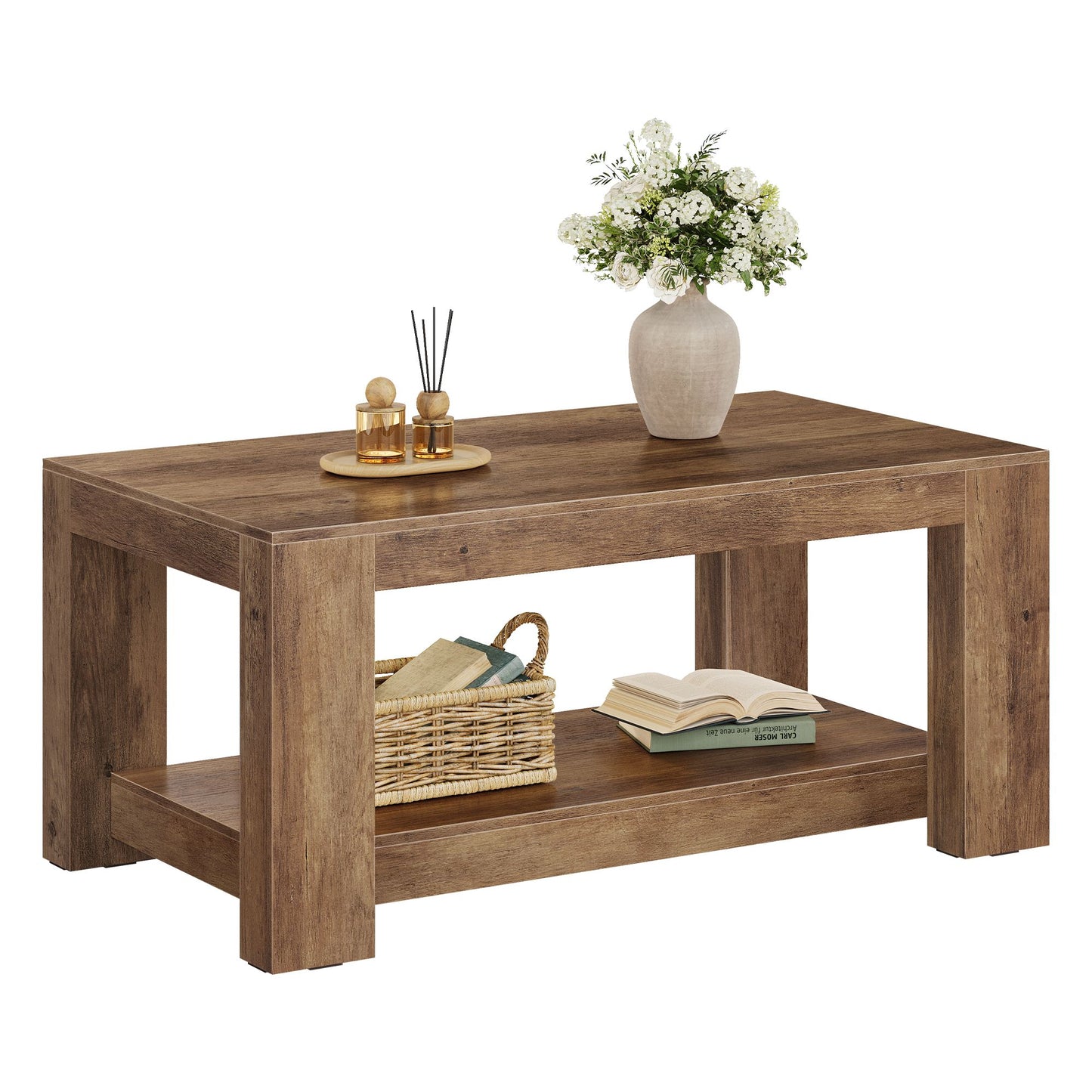 VASAGLE Honey Brown Two Tier Coffee Table with Clean Lines
