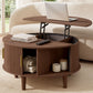 VASAGLE Round Lift Top Coffee Table with Tambour Sliding Door – Chestnut Brown