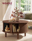 VASAGLE Round Lift Top Coffee Table with Tambour Sliding Door – Chestnut Brown