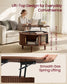 VASAGLE Round Lift Top Coffee Table with Tambour Sliding Door – Chestnut Brown
