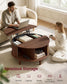 VASAGLE Round Lift Top Coffee Table with Tambour Sliding Door – Chestnut Brown