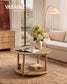 VASAGLE Mariel Two Tier Storage Table with Solid Wood Legs Natural Brown