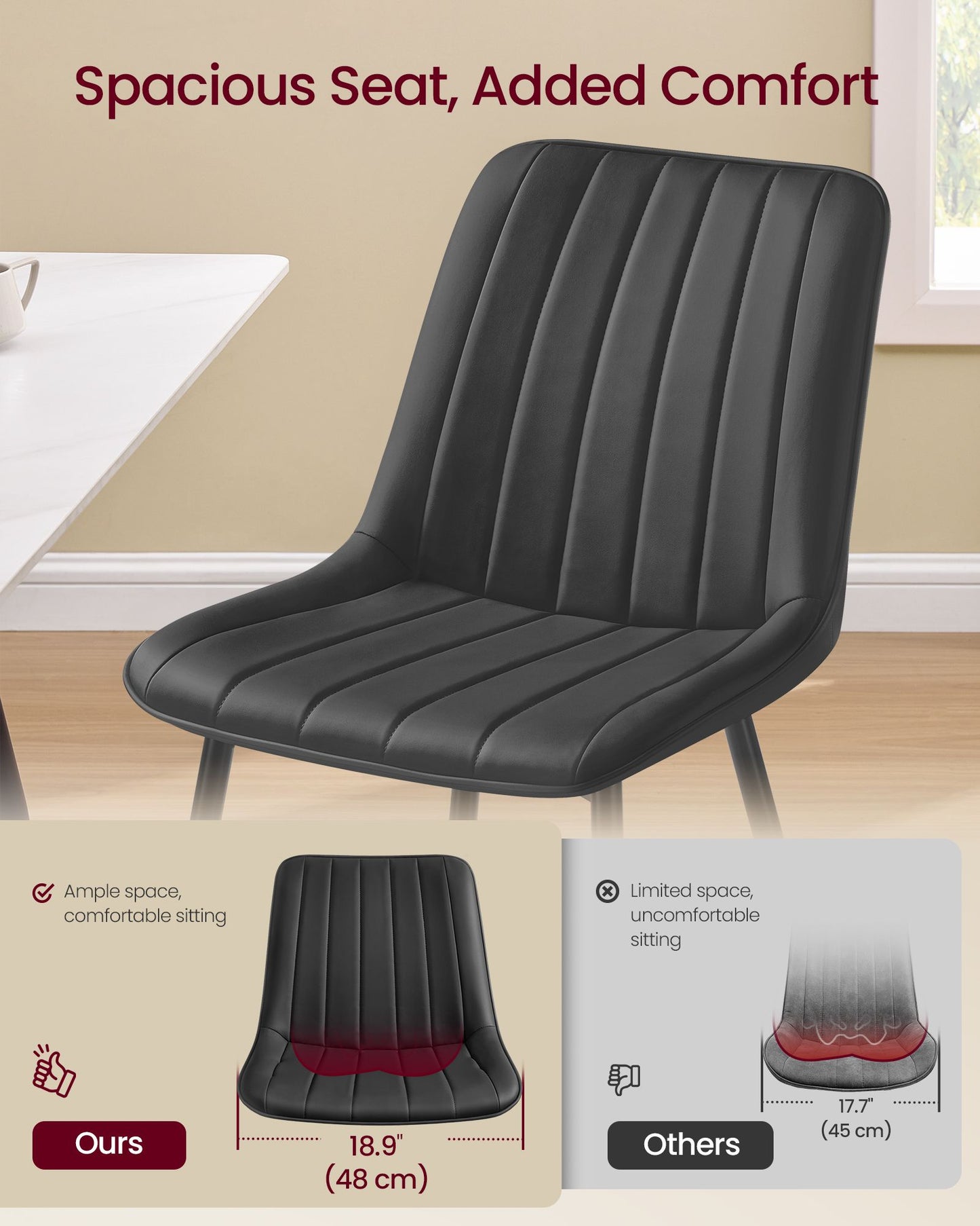 VASAGLE Dining Chairs, Upholstered Kitchen Chairs, Set of 2, Dove Gray and Ink Black