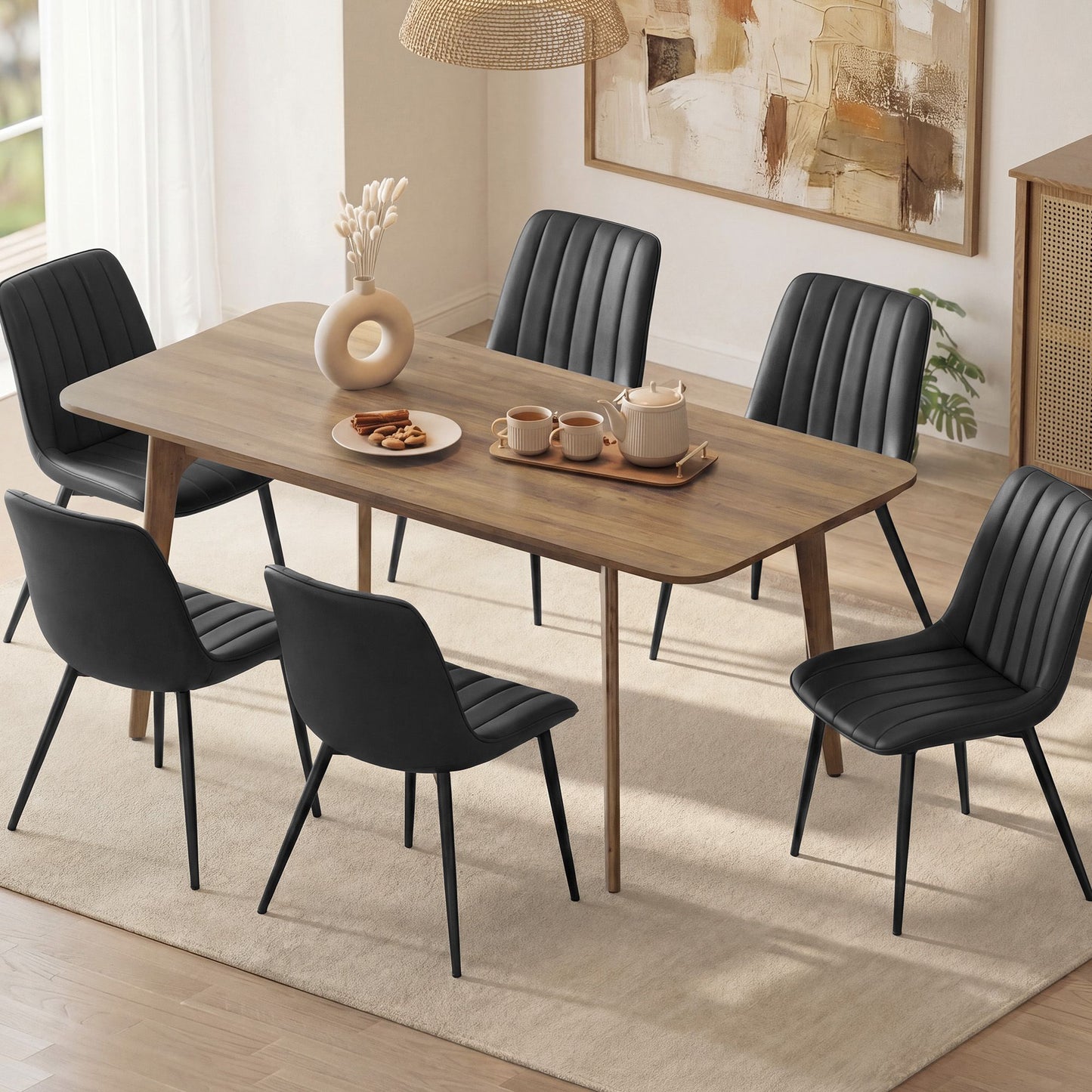VASAGLE Dining Chairs, Upholstered Kitchen Chairs, Set of 6, Dove Gray and Ink Black