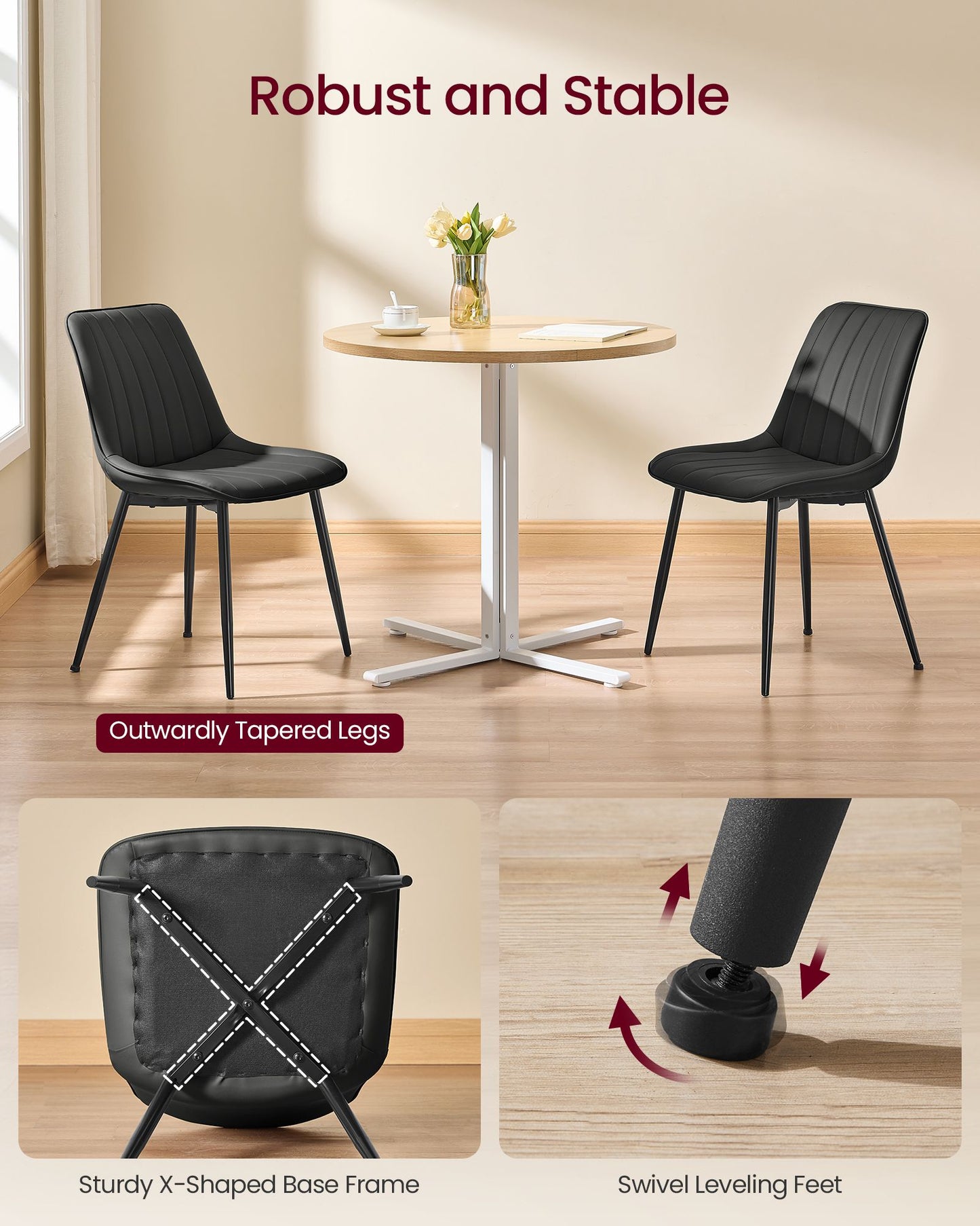 VASAGLE Dining Chairs, Upholstered Kitchen Chairs, Set of 2, Dove Gray and Ink Black