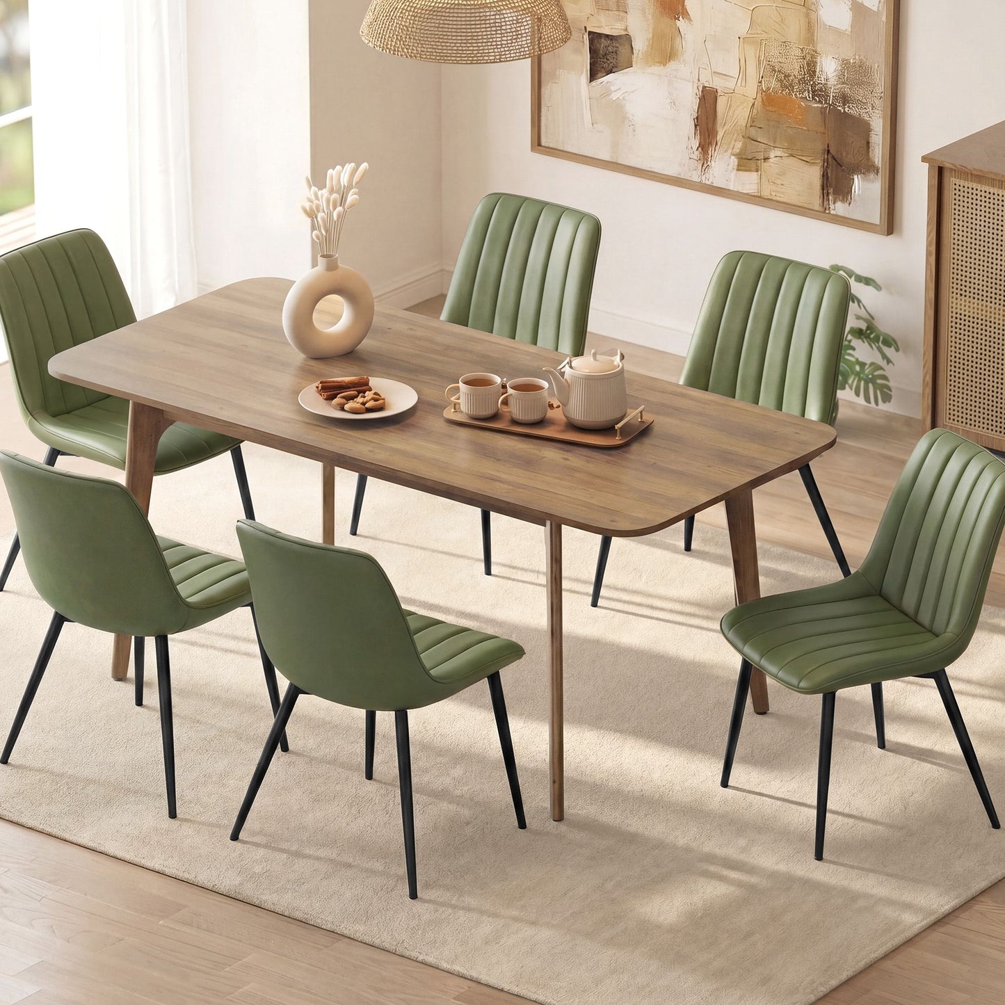 VASAGLE Dining Chairs, Upholstered Kitchen Chairs, Set of 6, Forest Green and Ink Black