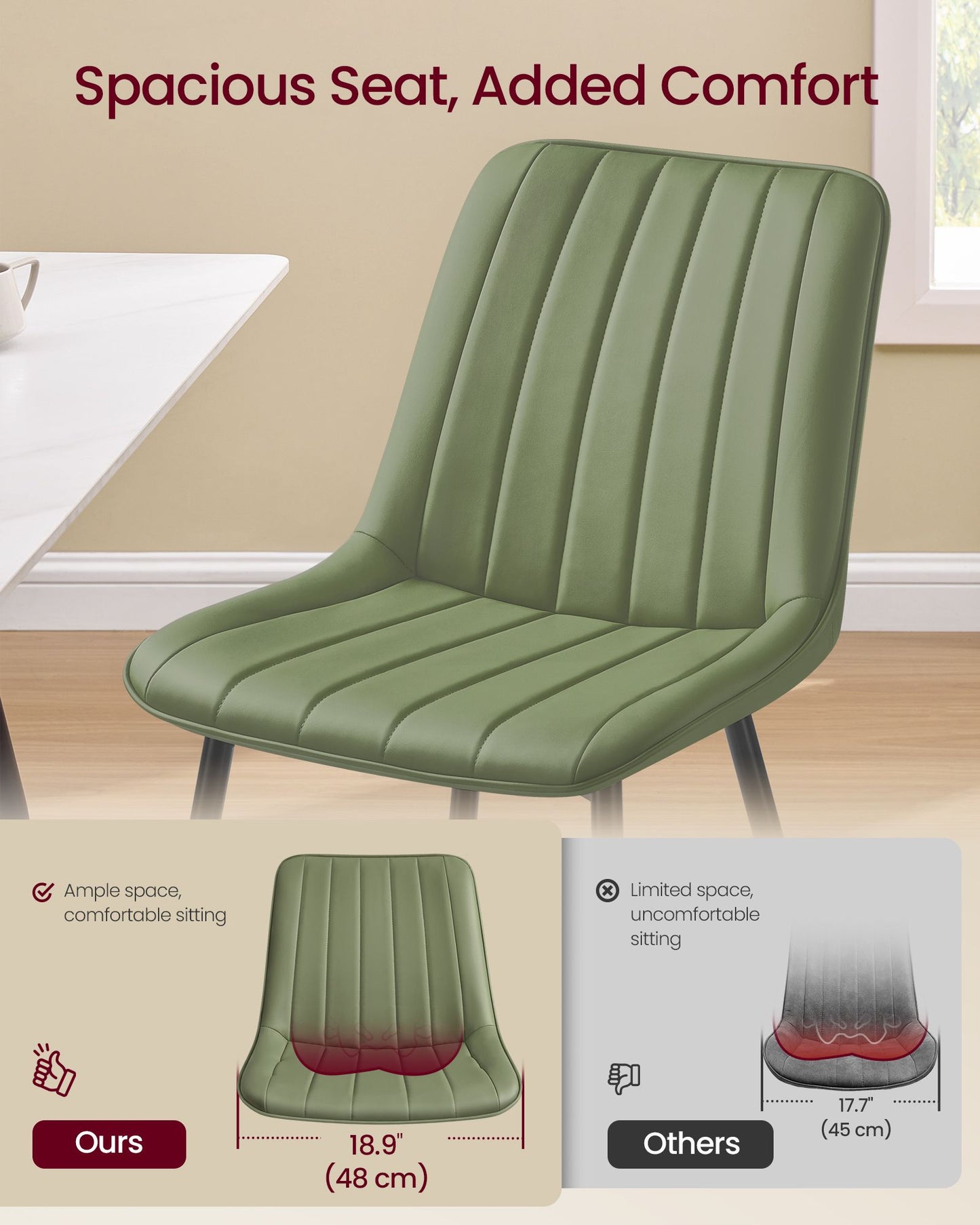 VASAGLE Dining Chairs, Upholstered Kitchen Chairs, Set of 6, Forest Green and Ink Black