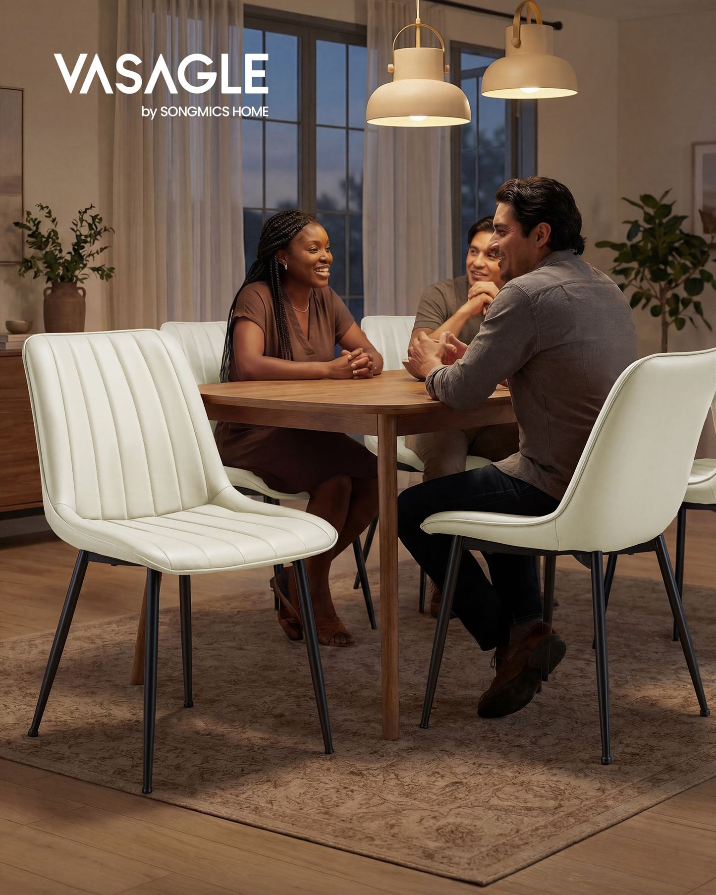 VASAGLE Dining Chairs, Upholstered Kitchen Chairs, Set of 2, Cloud White and Ink Black