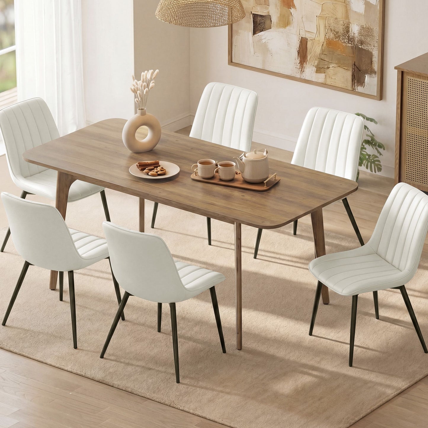 VASAGLE Dining Chairs, Upholstered Kitchen Chairs, Set of 6, Cloud White and Ink Black