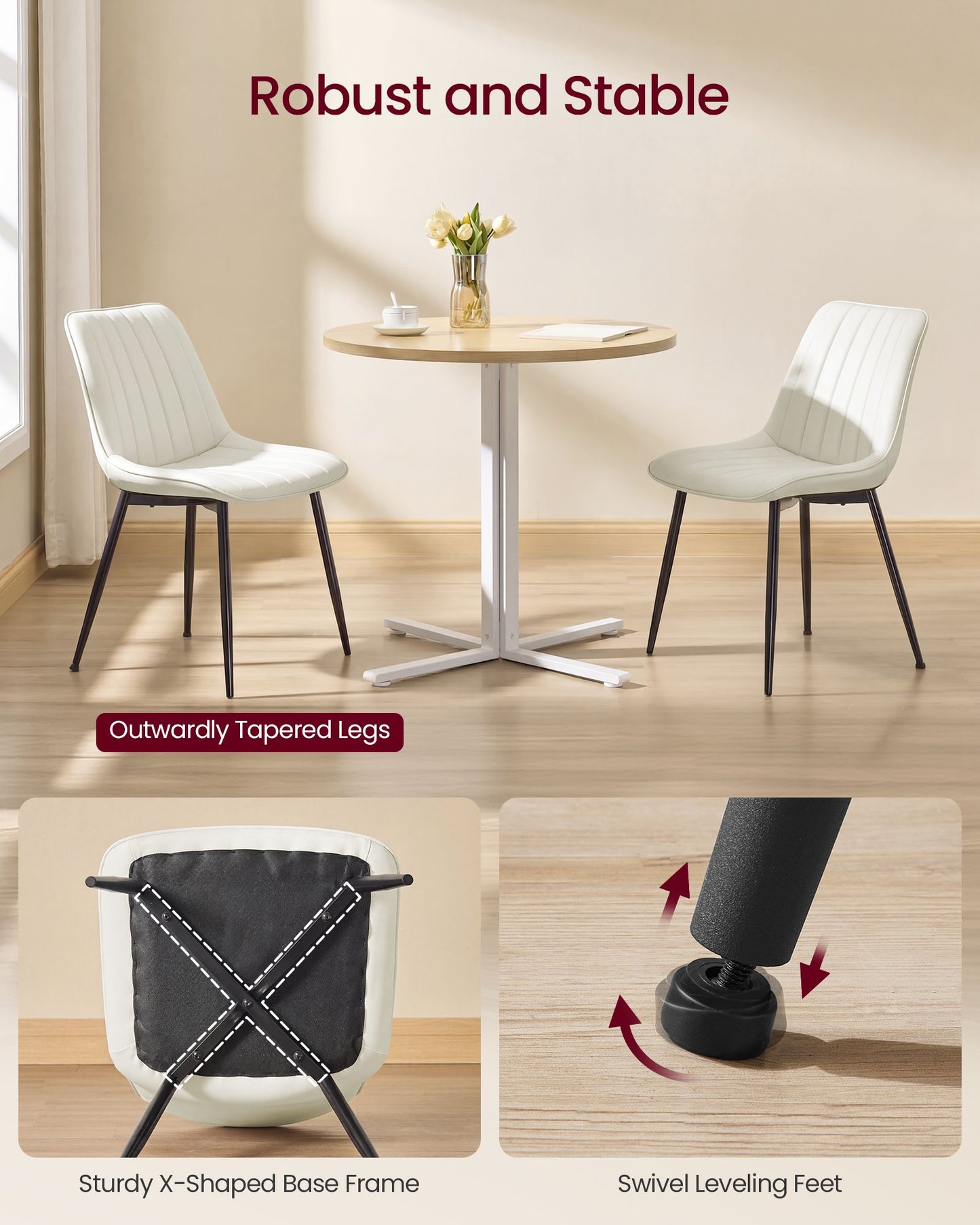 VASAGLE Dining Chairs, Upholstered Kitchen Chairs, Set of 2, Cloud White and Ink Black