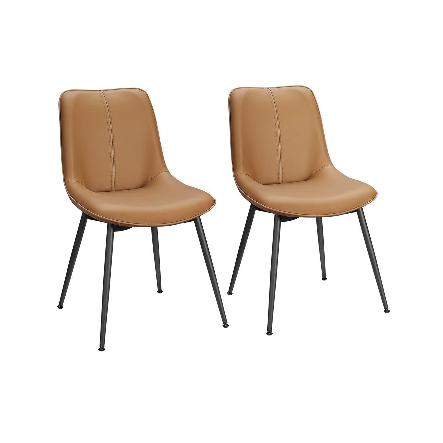 Set of 2 Upholstered Leather Dining Chairs Caramel Brown