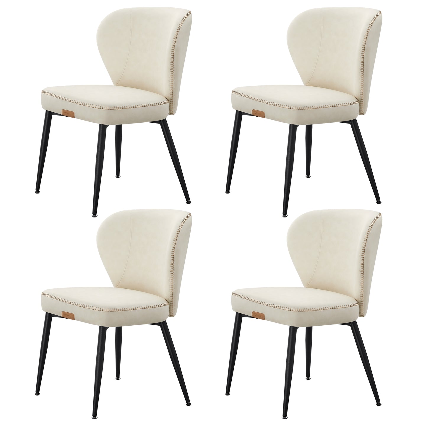 VASAGLE Set of 4 Cream White Upholstered Dining Chairs in PU Leather