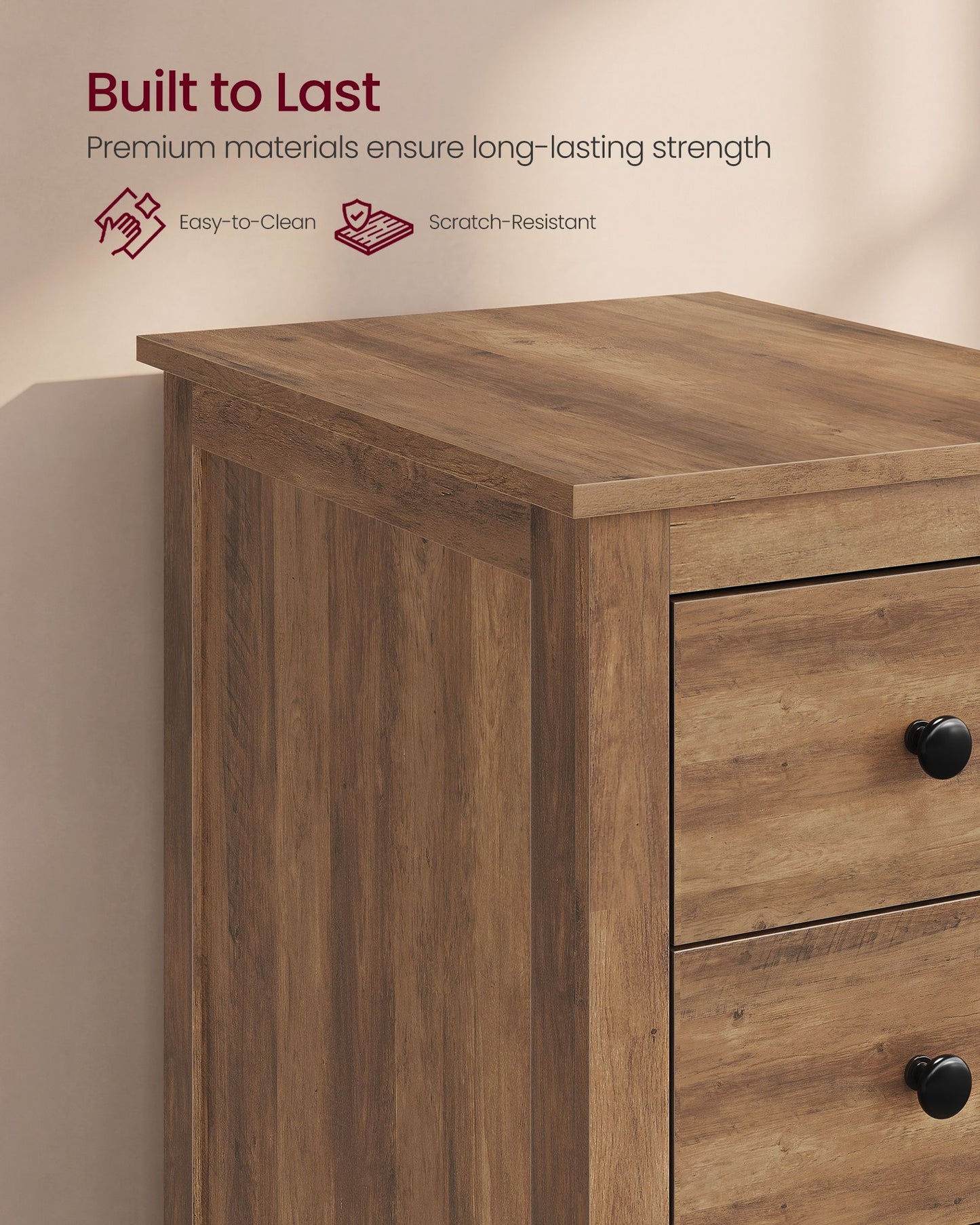VASAGLE Farmhouse Side Table with Three Drawers Honey Brown – Warm Brown