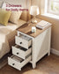 VASAGLE Farmhouse Side Table with 3 Drawers Rustic White Honey Brown – Cloud White and Warm Brown