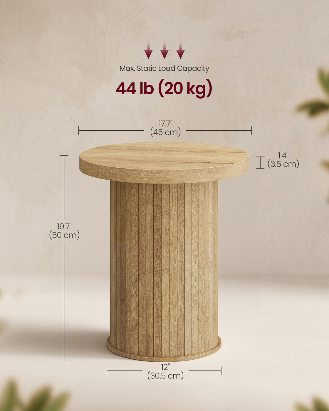 VASAGLE Round Side Table – Natural Brown