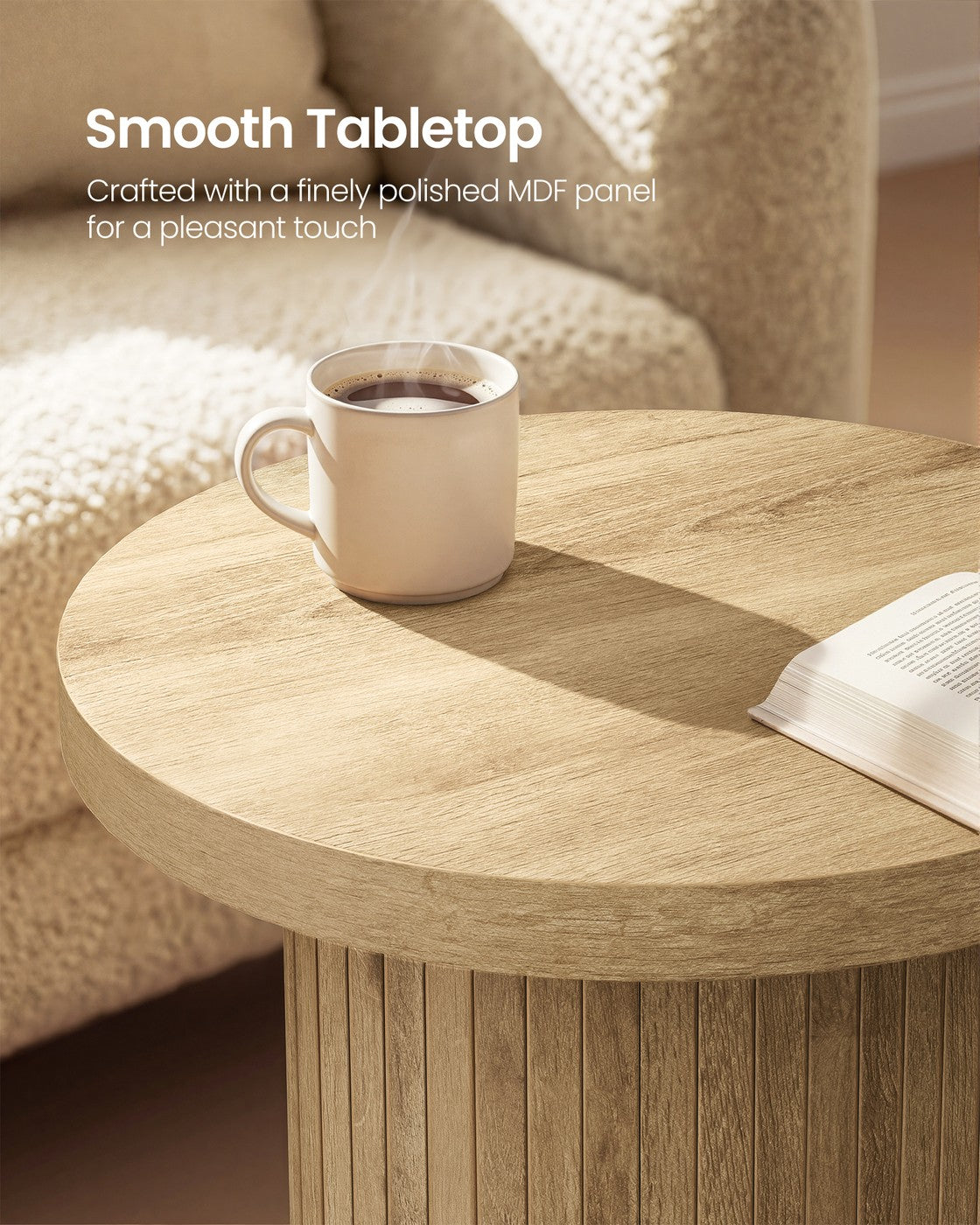 VASAGLE Round Side Table – Natural Brown