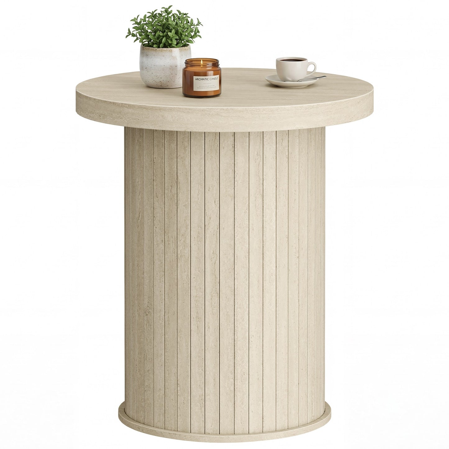 VASAGLE Round Side Table – Travertine Beige
