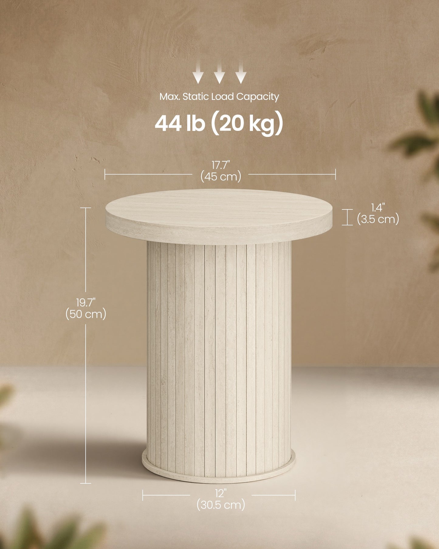 VASAGLE Round Side Table – Travertine Beige