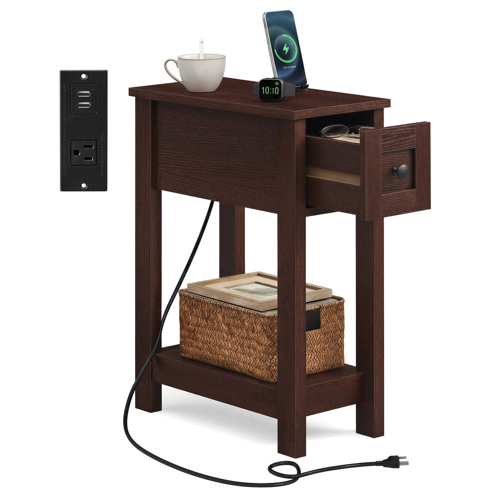 VASAGLE Farmhouse End Table with Storage Drawer, Saddle Brown