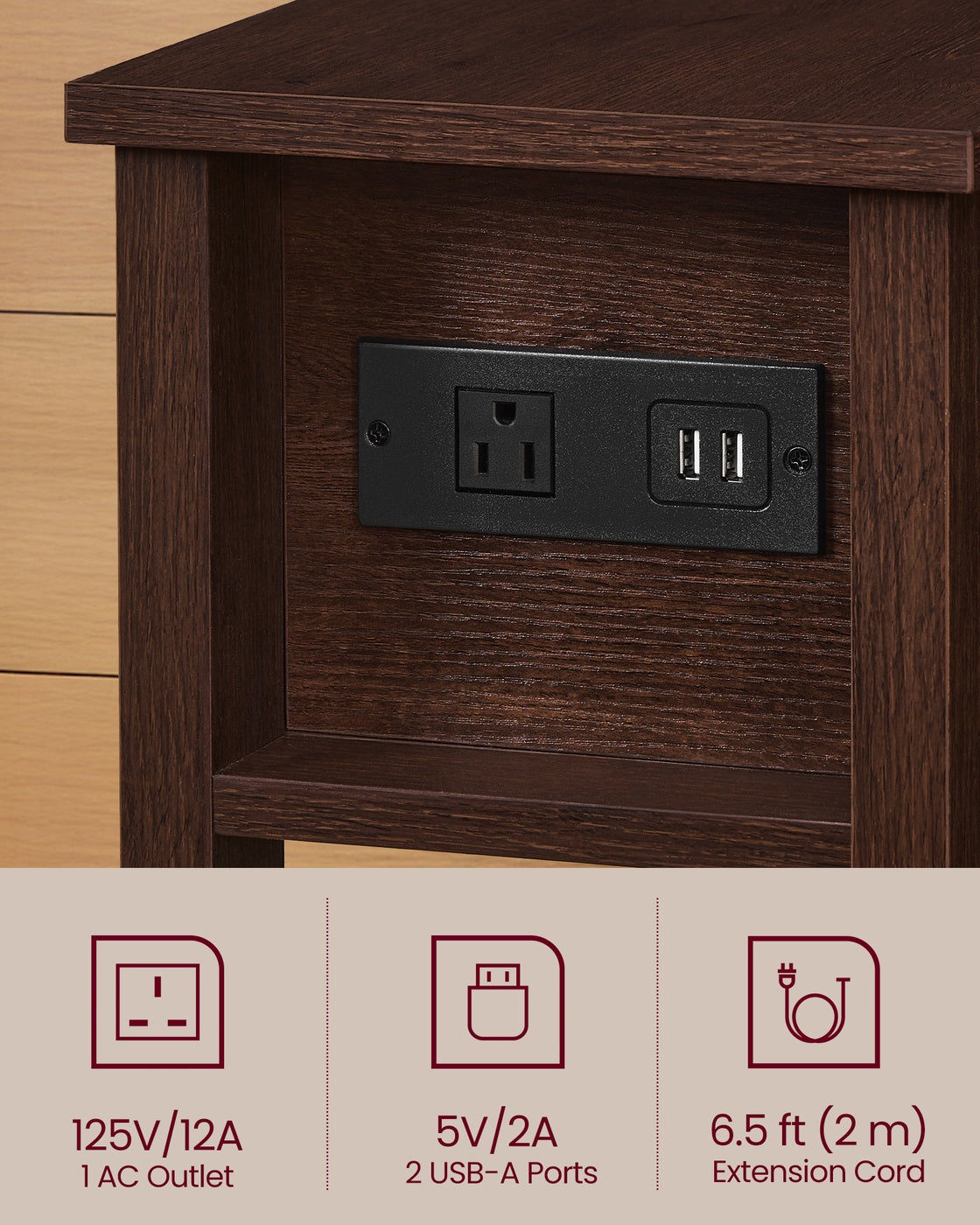 VASAGLE Farmhouse End Table with Storage Drawer, Saddle Brown