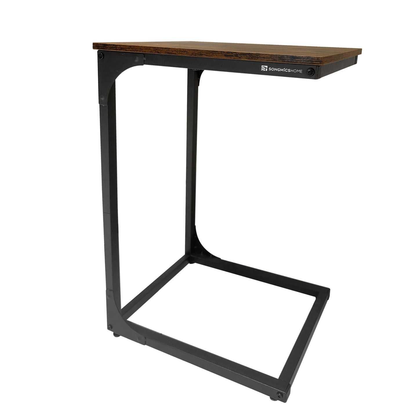 SONGMICS HOME C-Shaped End Table with Metal Frame – Rustic Brown, Black