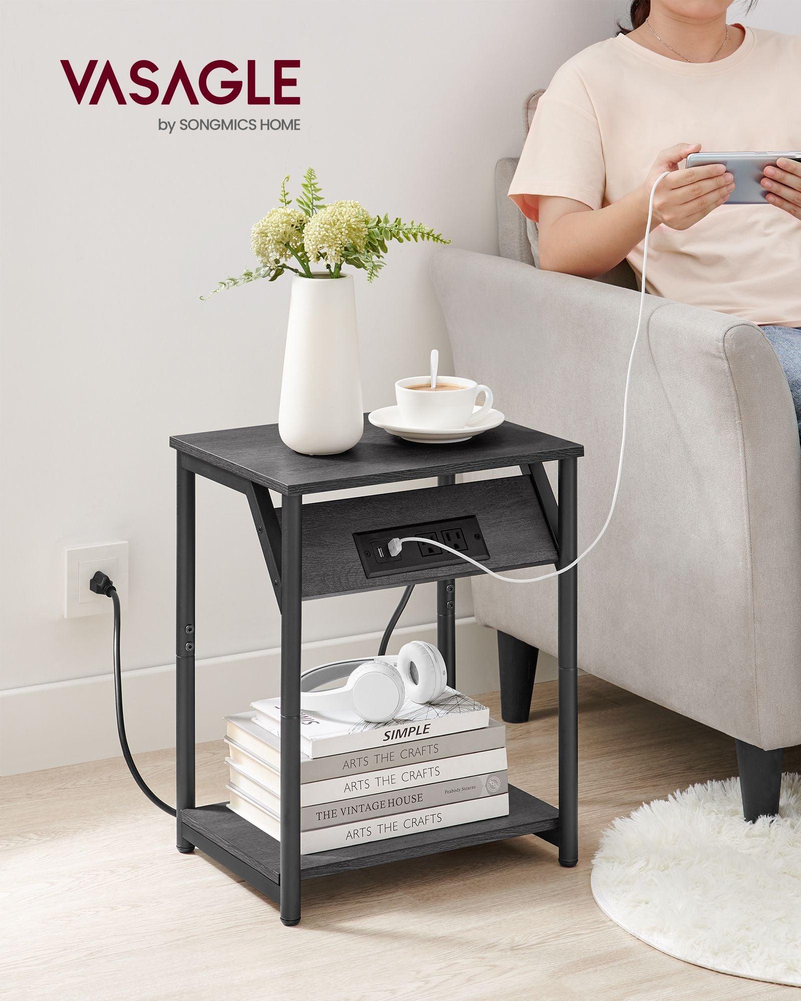 Set of 2 End Table Gray and Black FredCo