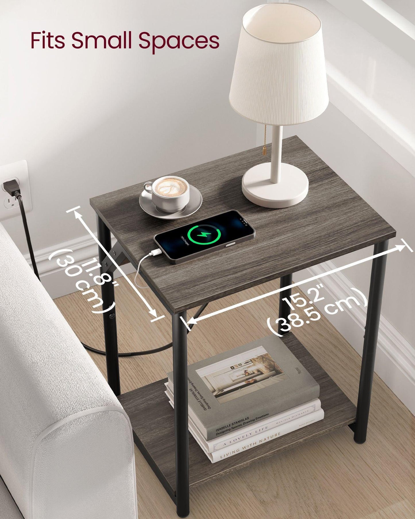 End Table with Charging Station Chestnut Brown and Black FredCo
