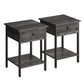 Set of 2 Nightstand with Drawer and Shelf Stone Gray and Black FredCo