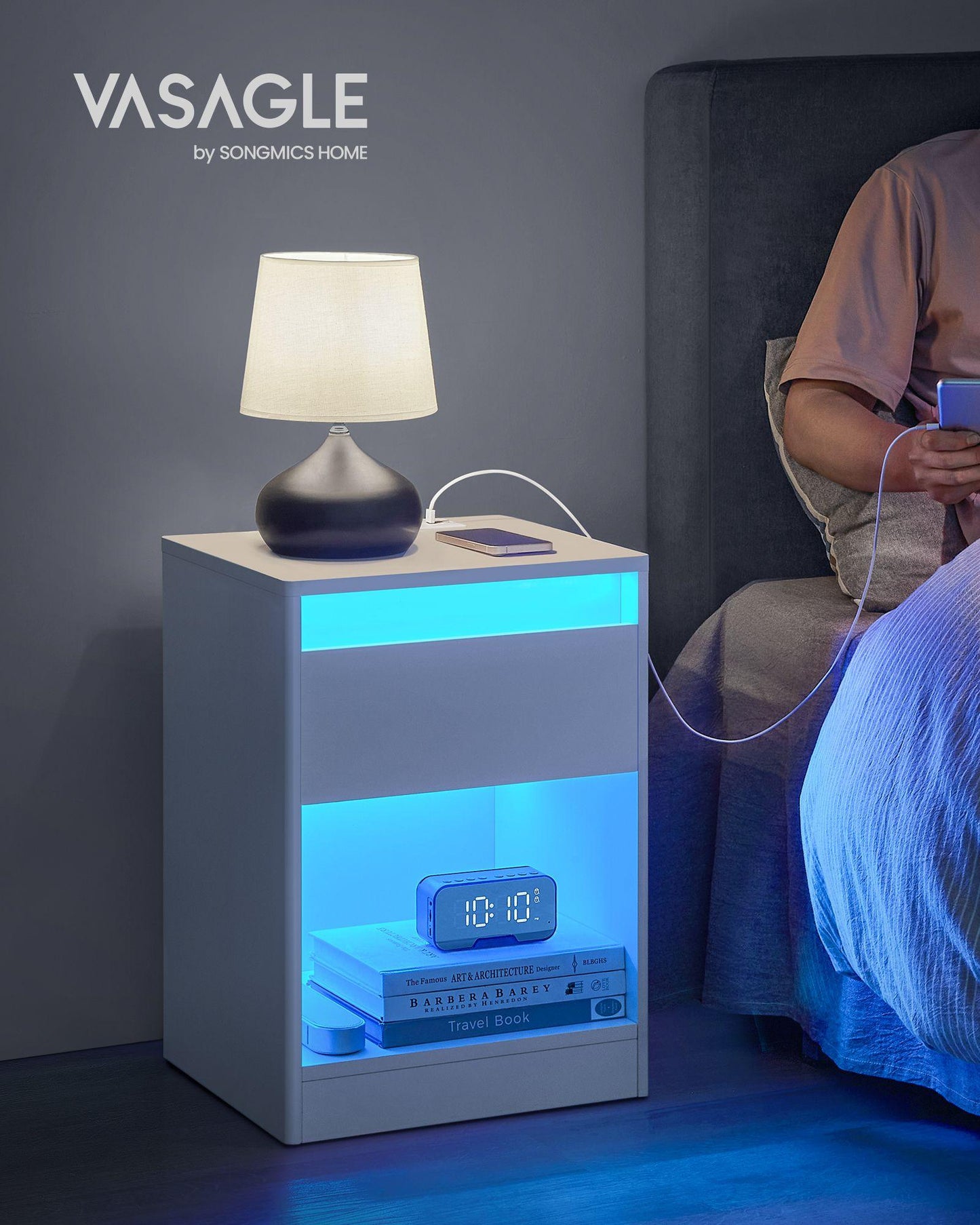 Nightstand with Charging Station & LED FredCo