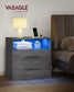 VASAGLE Custos Nightstand with Charging Station, LED Lights – Misty Gray