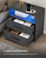 VASAGLE Custos Nightstand with Charging Station, LED Lights – Misty Gray