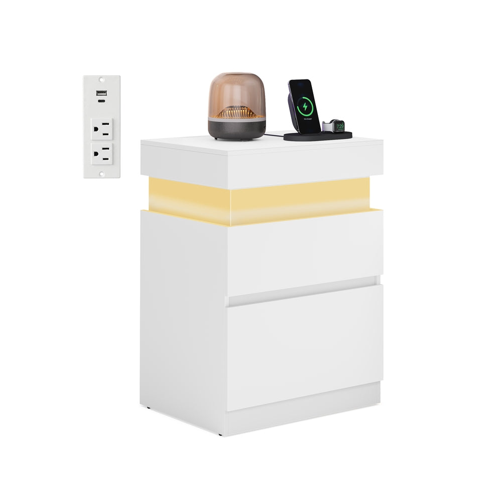 VASAGLE Kailyn Nightstand with Power Outlets, Sliding Lid | ULET650WB01S