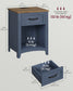 VASAGLE Liry Farmhouse Nightstand with Charging Station – Rustic Blue, Honey Brown
