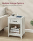 VASAGLE Farmhouse Wood Nightstands with Charging Station End Table with Storage Drawer – Cloud White