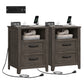 VASAGLE Set of 2 Nightstands with 2 Drawers and Charging Station Bedside Table – Taupe Brown