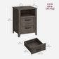 VASAGLE Set of 2 Nightstands with 2 Drawers and Charging Station Bedside Table – Taupe Brown